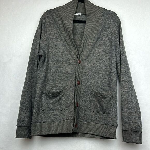 Cardigan Sweater V Neck Button Front Urban Pipeline Classic Charcoal Preppy Sz L - Picture 1 of 7